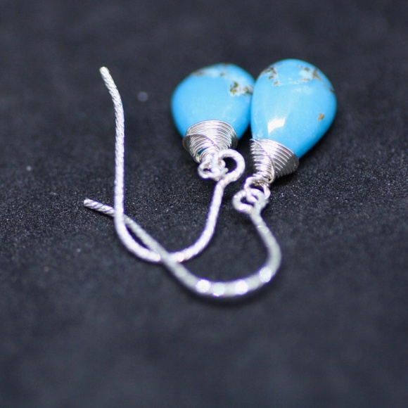 Natural Turquoise Earrings Sterling Silver Hooks , December Birthstone - Picture 3 of 6